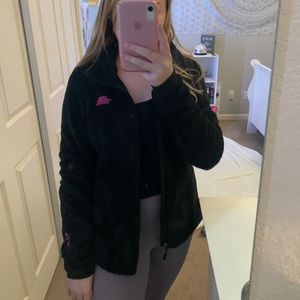 Black fuzzy north face jacket